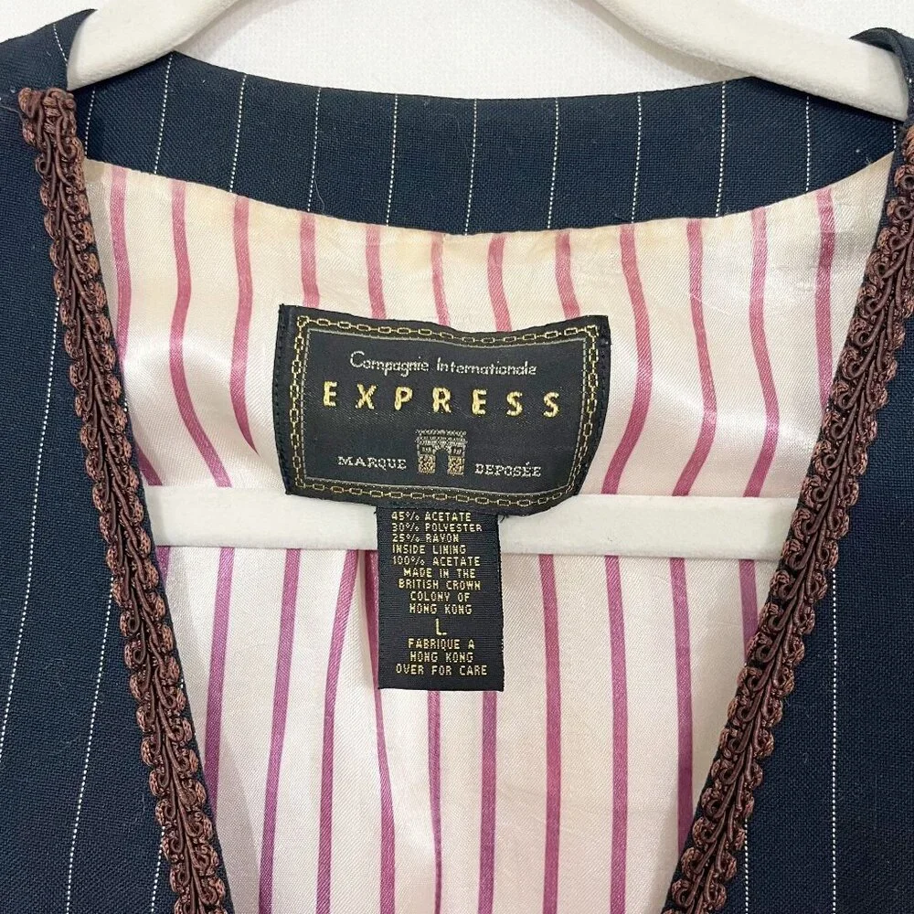 Vintage Express Navy Pin Striped‎ Vest Dark Academia Steampunk Dandy Y2K LARGE